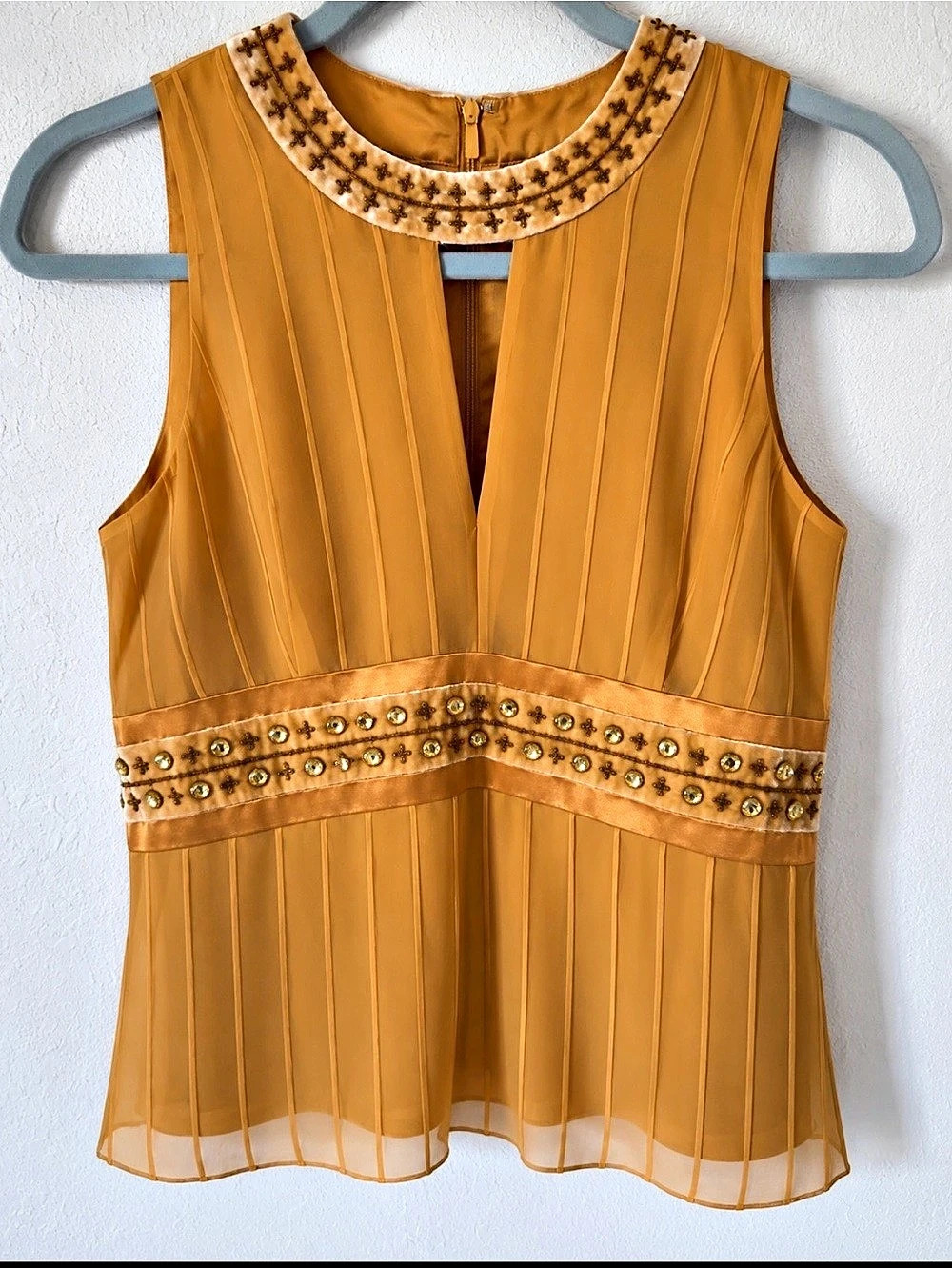 Vintage Spencer Jeremy Embellished Silk Blouse in Golden or Mustard Size Medium